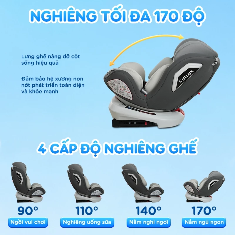 Ghế ngồi ô tô cho bé CHILUX ROY 360 I CS008 An toàn, tiện lợi cùng bé đồng hành trên mọi nẻo đường
