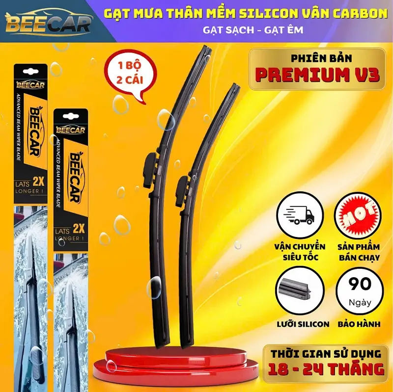 Gạt Mưa Ô Tô Xương Mềm Silicon Vân Carbon Thế Hệ Mới | Gạt Mưa Beecar cao cấp 2026 | Khung Xương Thép và Lưỡi Silicon cao cấp | Phụ Tùng Gạt Mưa