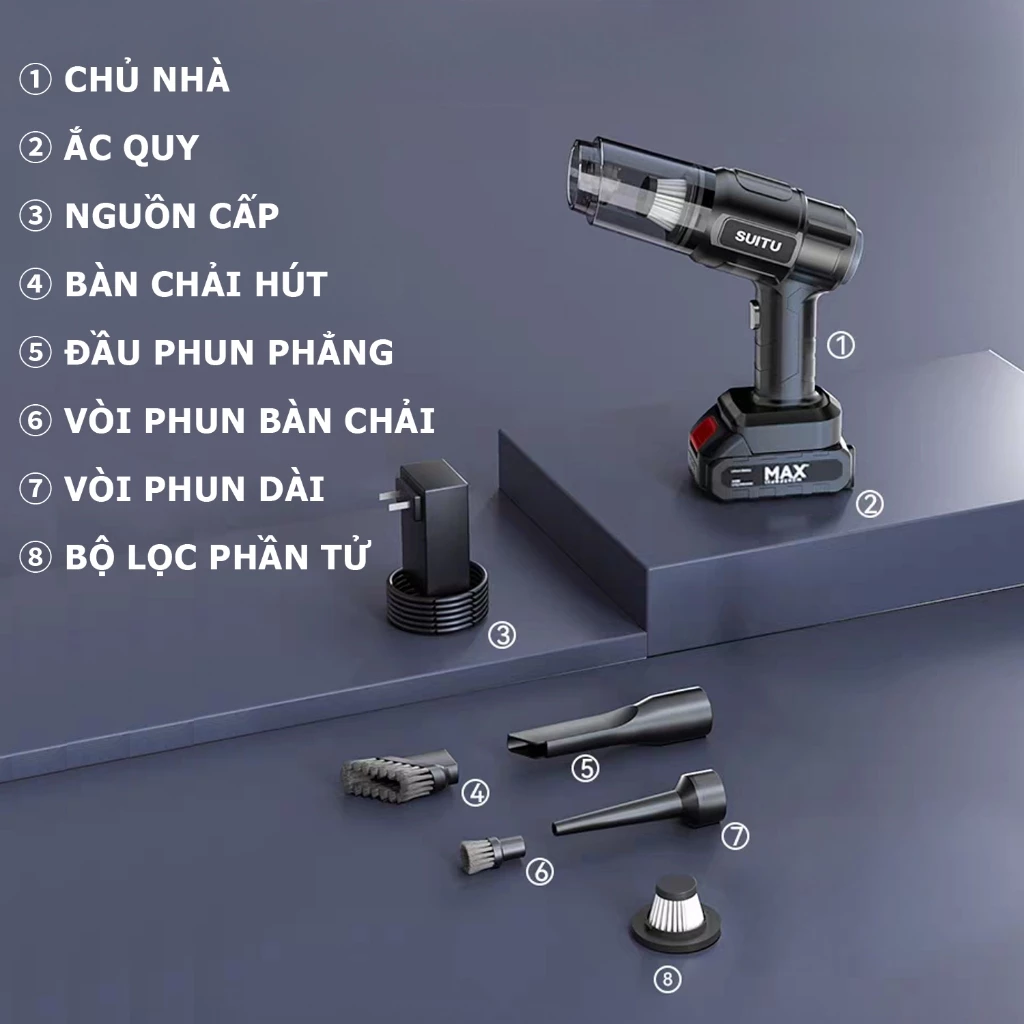 Máy hút bụi ô tô suitu 18000pa Máy hút bụi mini cầm tay máy hút bụi không dây cao Bảo Hành 12 tháng